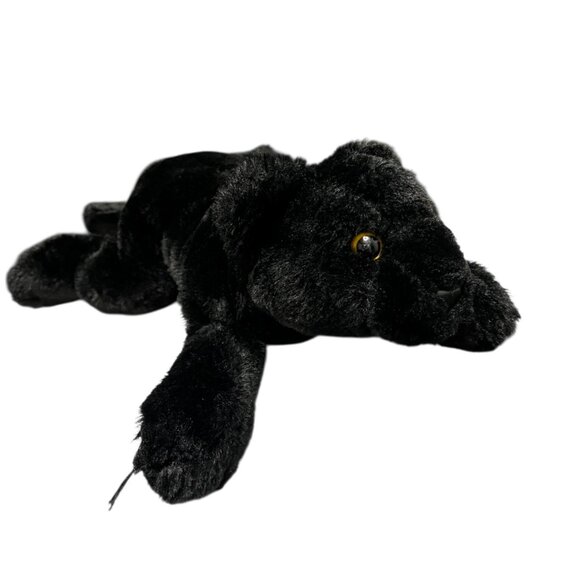FAO Schwarz Black Panther Cat Floppy Plush 15” Laying Down Golden Eyes Soft - Picture 1 of 13